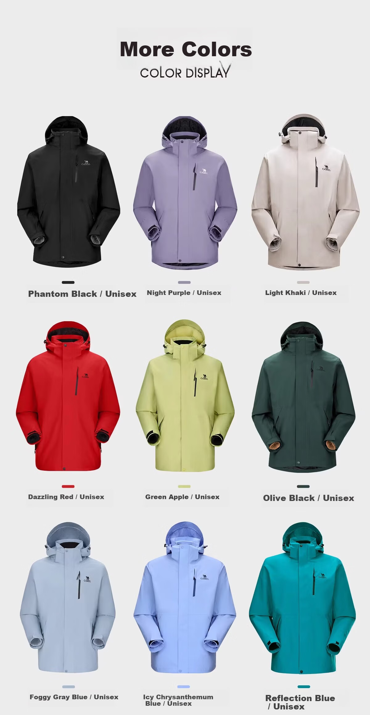 CAMEL Women's 3-in-1 Black Softshell Jacket Men's Outdoor Waterproof Windproof Rainproof Hiking Mountaineering Coat 12