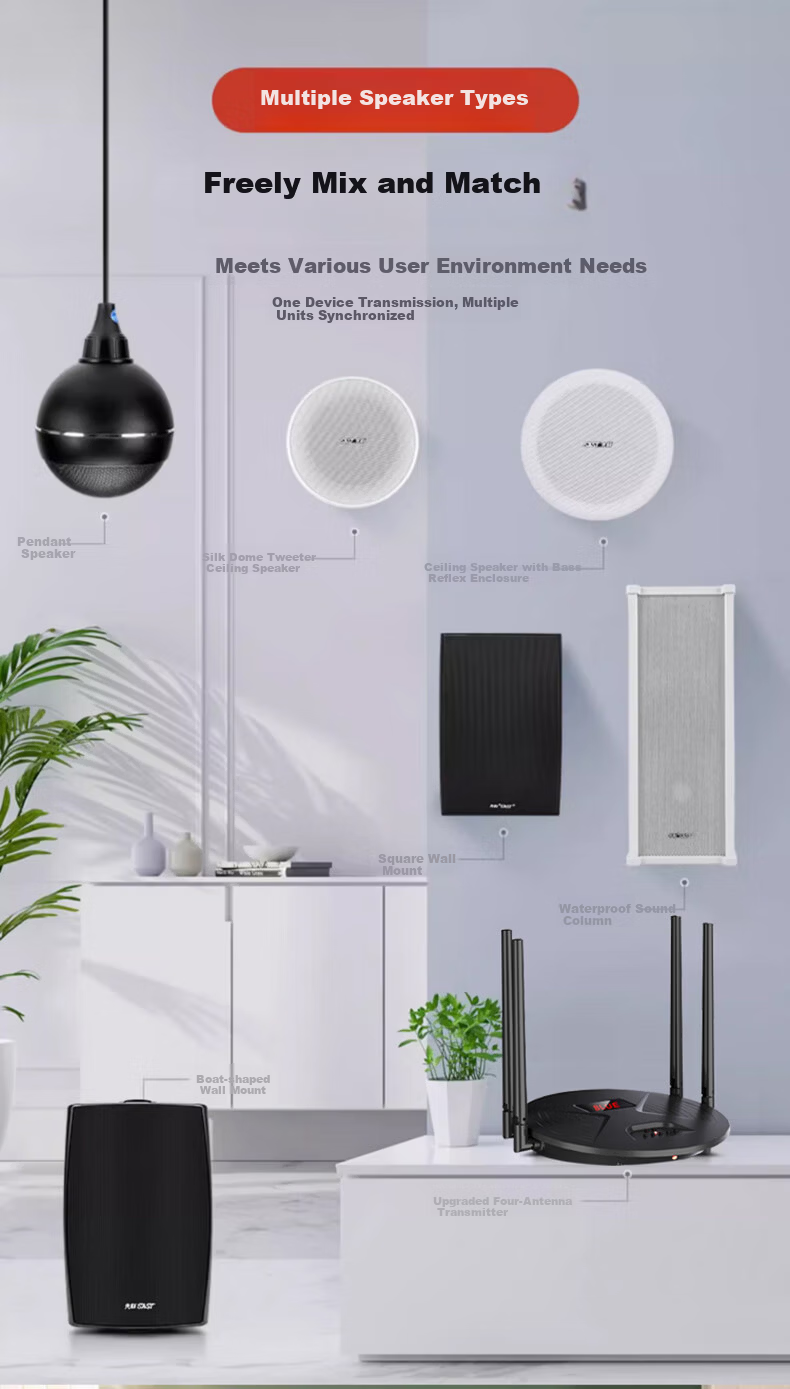 SAST 20W Wireless Bluetooth Wall-Mounted Speaker Set for Supermarket, Store, Classroom, Meeting Room, Indoor Wall-Mounted Background Music Public Broadcasting Speaker System, One-to-Two Wall Speakers 1