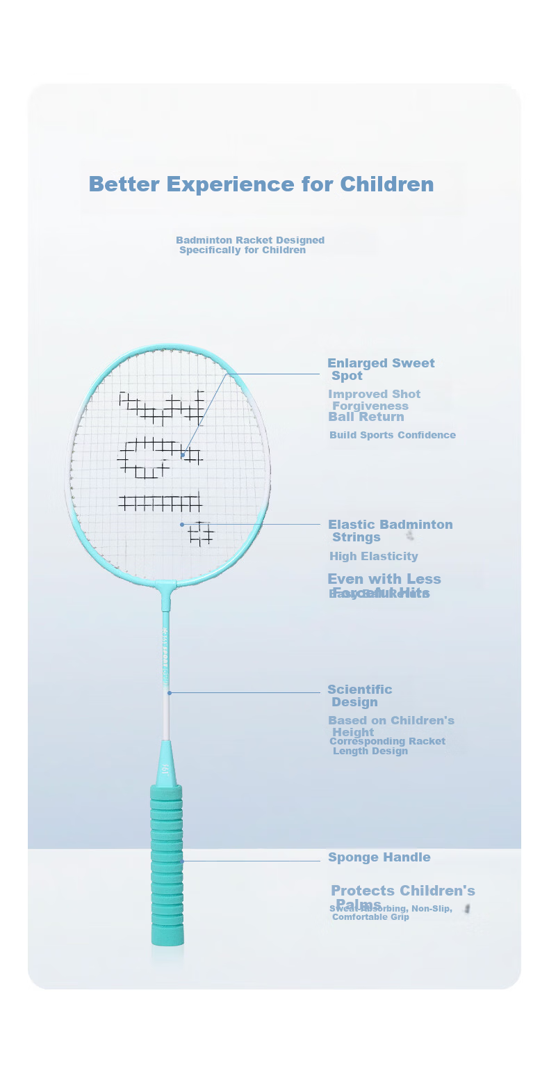 361° Children's Badminton Racket Lightweight Alloy Durable Training and Competition Racket for Ages 3-12 Blue Green 2