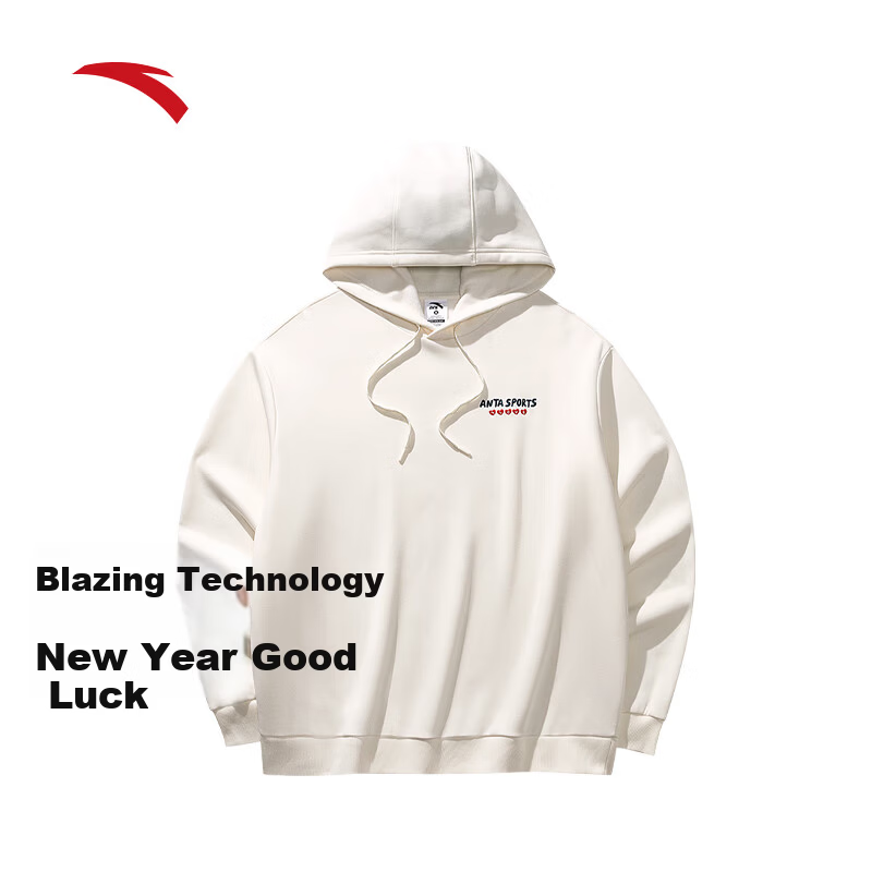 ANTA Good Things Happen New Year Fleece Lined Hoodie Pullover Sweatshirt Unisex Loose Fit Trendy Long Sleeve Top