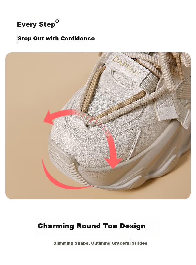 Daphne Thick Sole Height Increasing Chunky Sneakers Women 2026 Spring New Popular Sports Shoes Gray Size 36 8