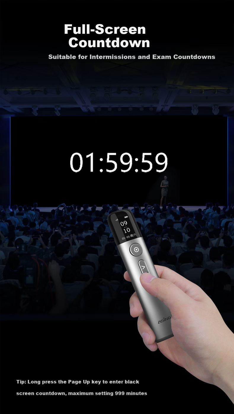 ASiNG A9 Pro Dual Laser Page-Turning Pen, Multifunctional Projection Pointer for Teachers, LCD Screen LED Magnification Highlighting Digital Laser Time Display Countdown, 32GB Memory 15