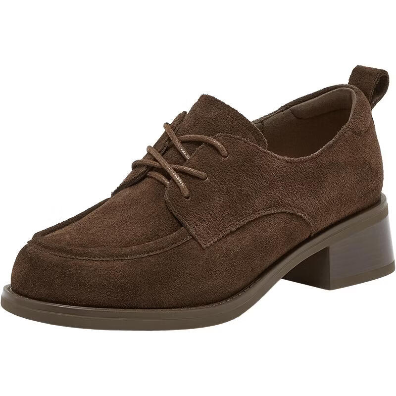 Bajia Oxford Shoes for Women 2025 Autumn Cowhide Commuter Leather Shoes 51590CM5 Brown Size 37