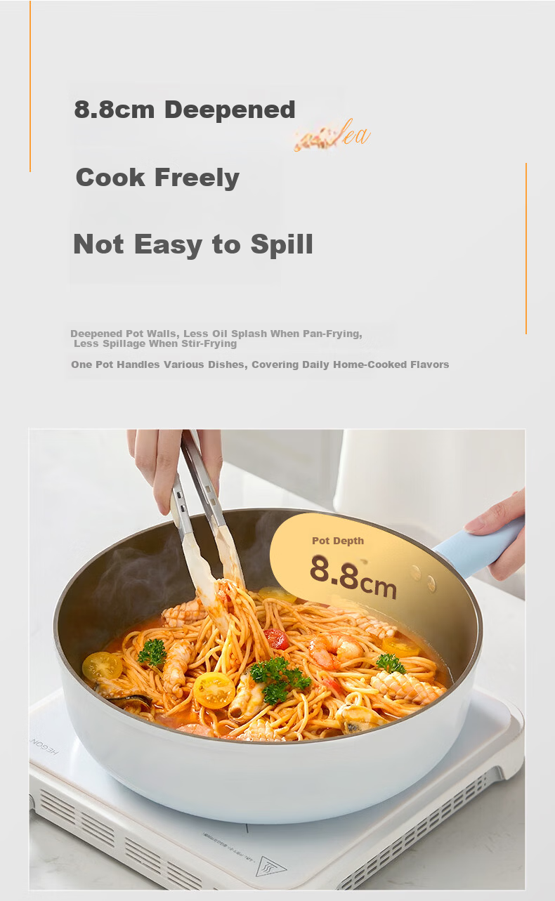 Midea Non-Stick Frying Pan, Deep Skillet, Titanium Grade Non-Stick, Spark-Free, Oil-Gathering, Steak Frying, Egg Frying, Suitable for Gas And Induction Cooktops 15