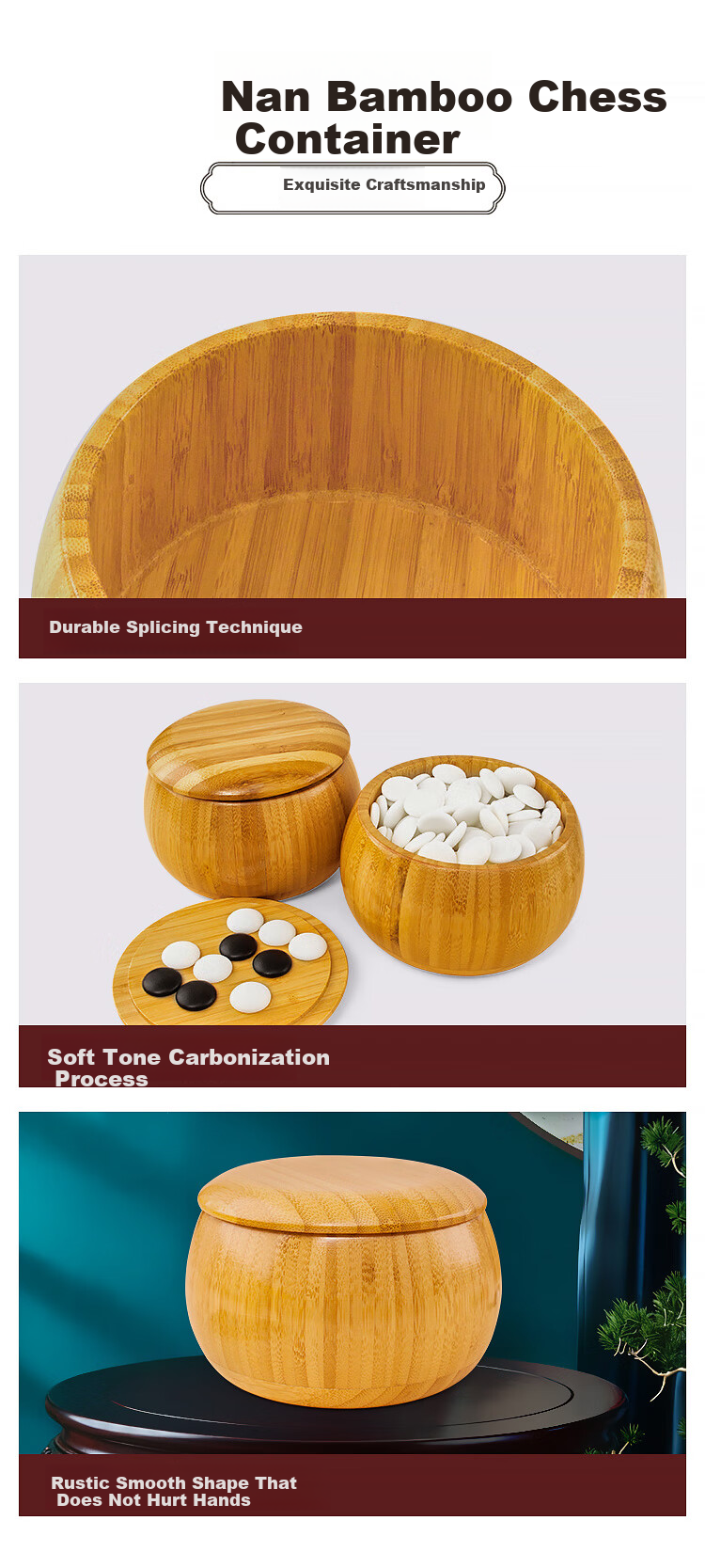 JUA Go and Gomoku Set with Nan Bamboo Chess Container, Foldable Large Board, 361 Imitation Jade Pieces for Children Beginners 5