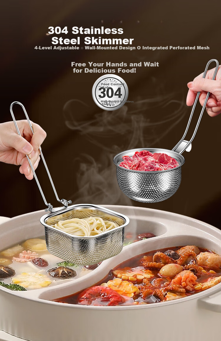 Banwushenghuo 304 Stainless Steel Soup Ladle Hot Pot Spoon Set, Small Soup Ladle, Strainer Spoon, Thickened Long Handle Porridge Spoon, Scoop Spoon, Filter Spoo 1