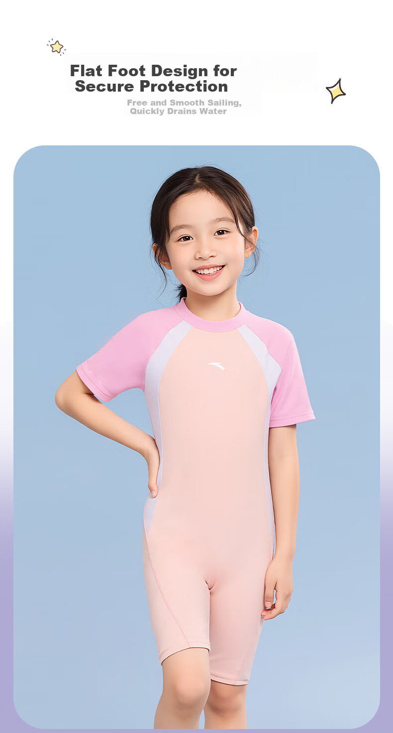 ANTA Kids Girls 2026 New One-Piece Square-Leg Swimsuit Children's Thermal Beach Sun Protection Swimwear 4