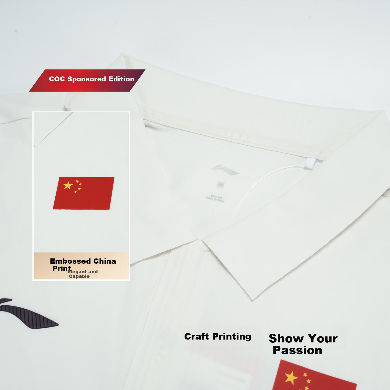 Li-Ning Glory National Flag Logo Polo Shirt for Men And Women, Quick-Dry Cool-Feeling Sun Protection Sports Business Short Sleeve COC Official Style Formal Wear