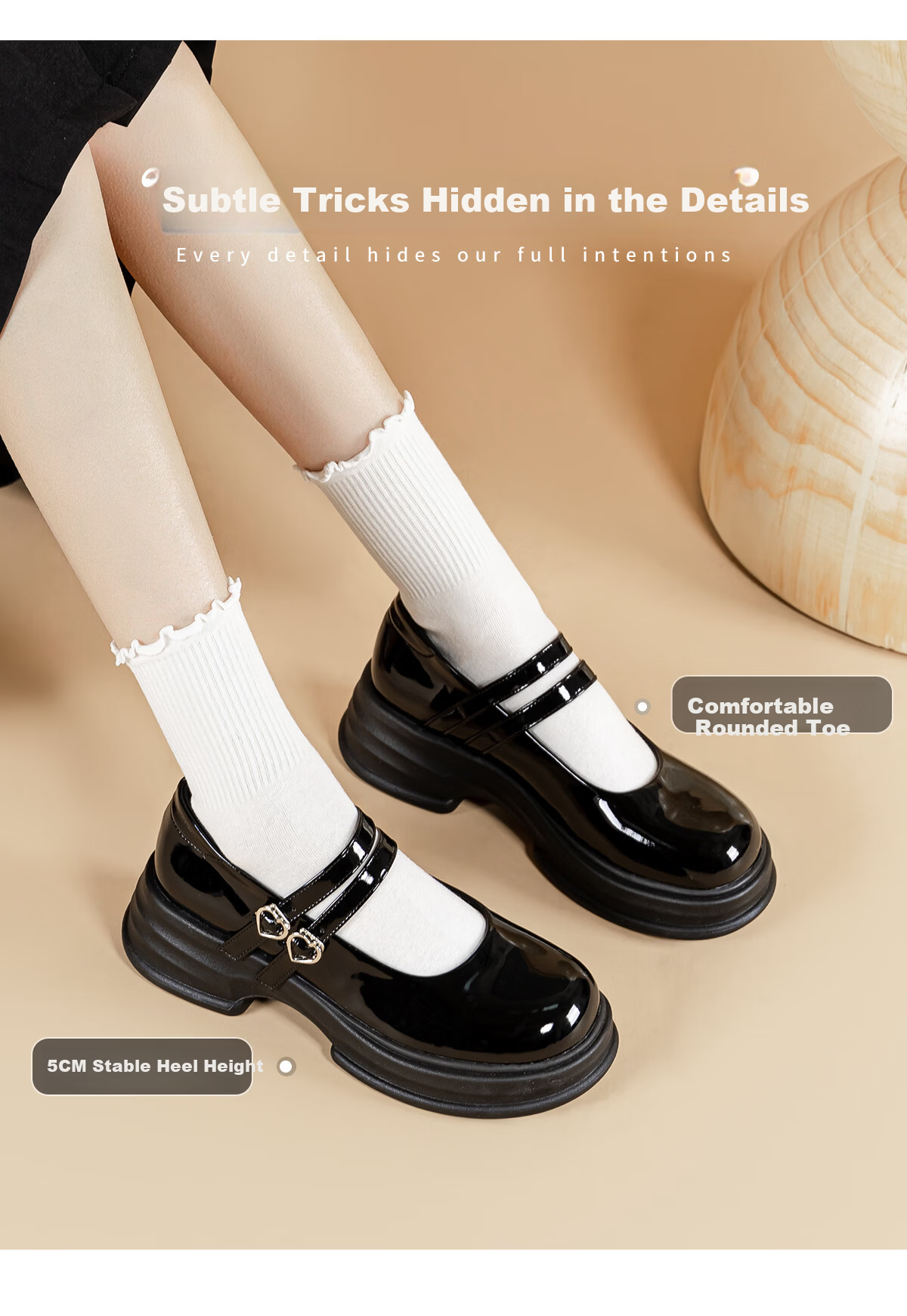 Warrior Mary Jane Women's Shoes New Spring Thick Sole French Style Loafers Versatile School Style Black JK Leather Shoes Black 39 3