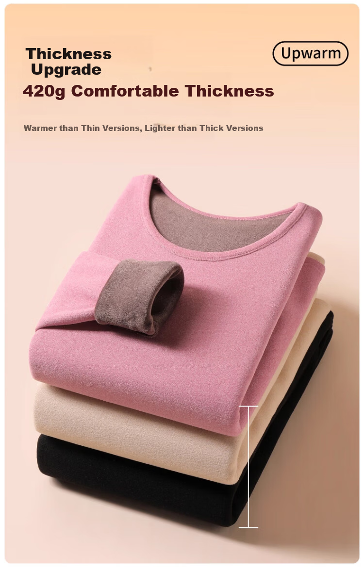 Caiyue Women's Thermal Underwear Flame Warm Fleece Heated Autumn Winter Thickened Plus Size Crew Neck Flame Fleece Base Layer Set 3