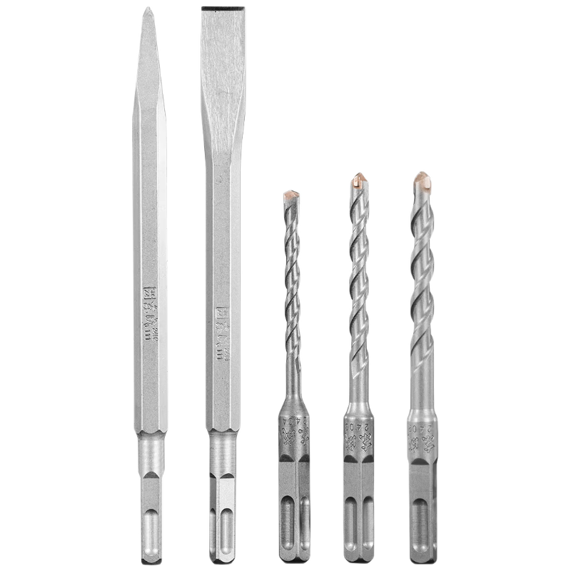 Dongcheng Electric Hammer and Pick Square Shank Drill Bit Chisel Point Flat Chisel Twist Drill 5-Piece Set