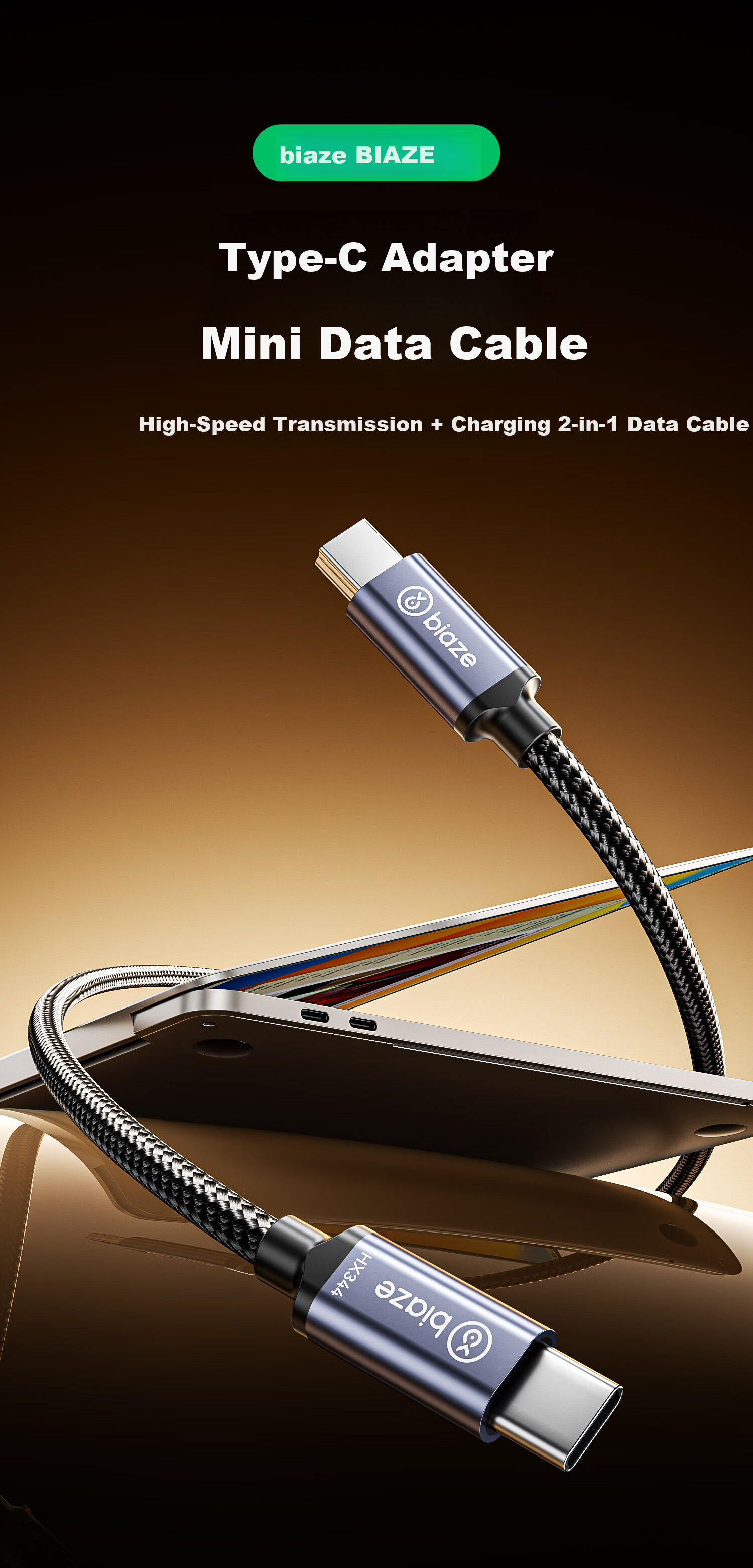 BIAZE Type-C to Mini USB Data Cable, Mini Adapter for DSLR Digital Cameras And Hard Drives, Compatible with Phones, Tablets, MP3 Players, Car Charger, Dash Cam, Canon Monitor 2