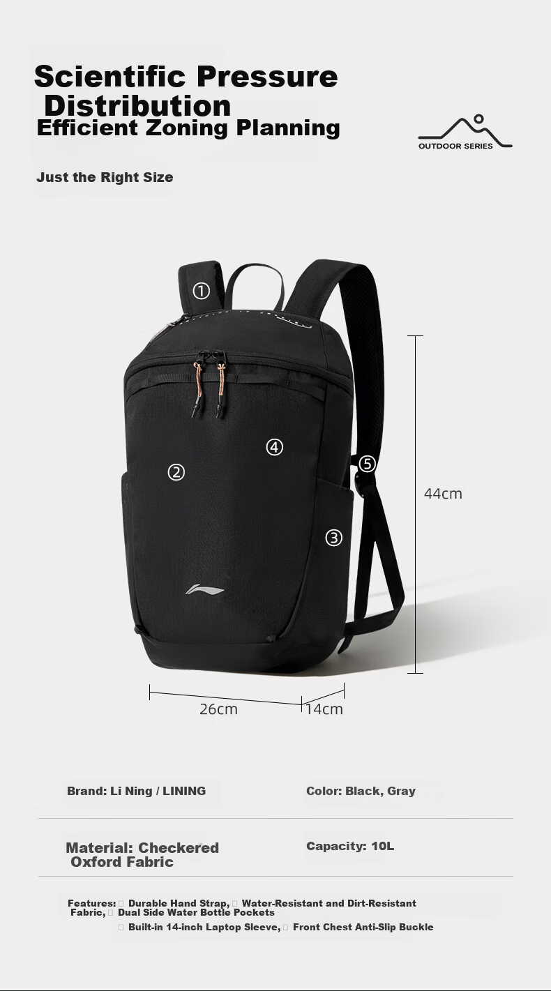 LI-NING Backpack Hiking Mountaineering Sports Outdoor Cycling Portable Commuter Unisex College Student School Travel Bag 3