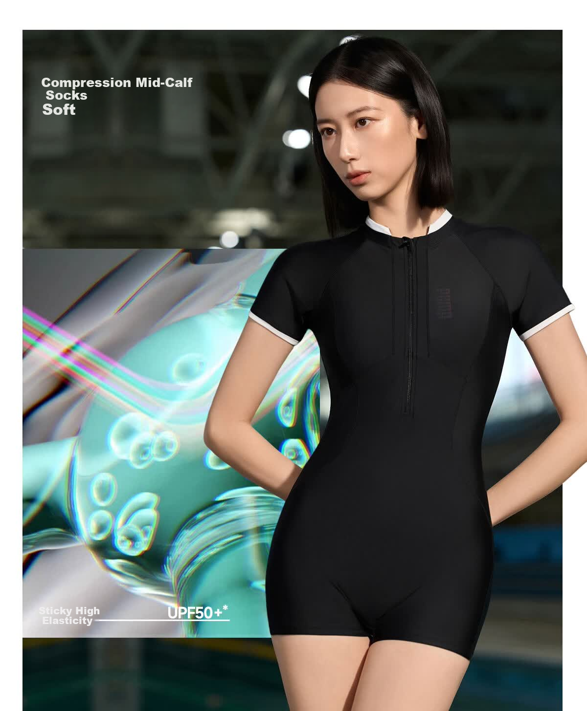 PUMA Women's One-Piece Long Sleeve Sunscreen Swimsuit Antibacterial Slimming Conservative Plus Size Swimwear for Hot Springs 13