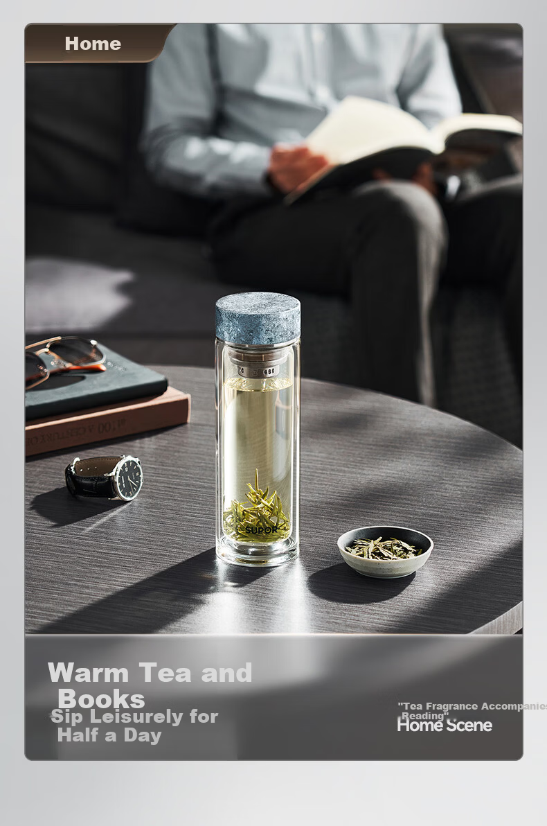 SUPOR Pure Titanium Tea Infuser Double-Layer Glass Cup Tea Water Separation Titanium Tea Cup Gift for Men and Women Birthday Gift Box 12