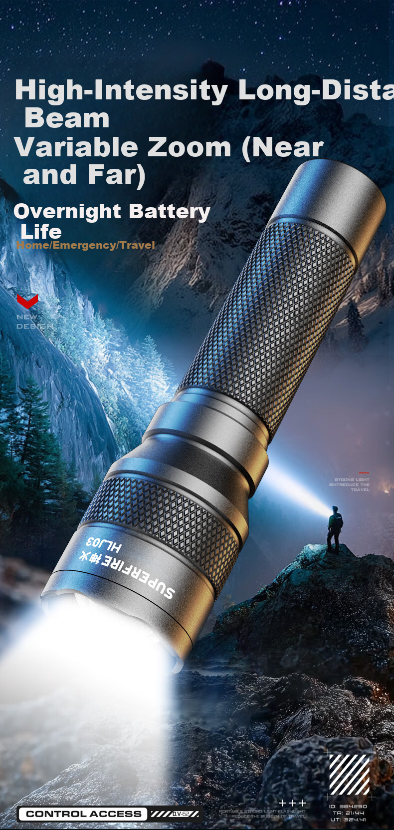 SupFire AJ01 Zoomable Flashlight, High Brightness, Long Battery Life, Compact Military-Style Portable, Home-Specific, Sky-Piercing Emergency Lighting 2