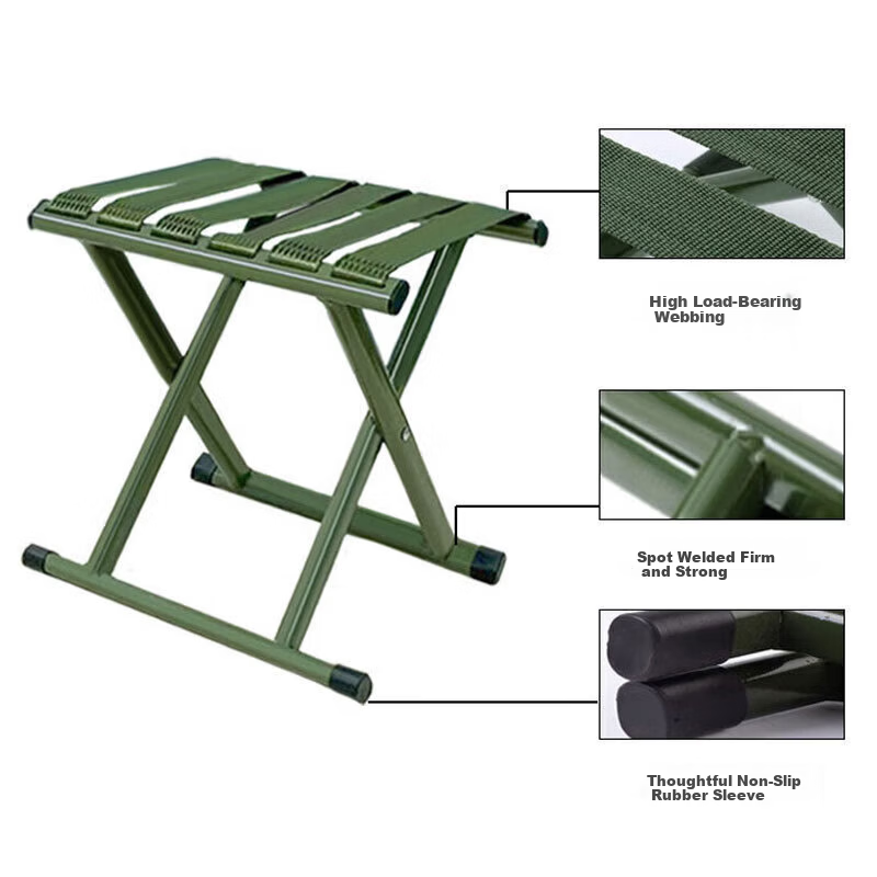 Hakkai Bird Military Training Folding Stool Sturdy Small Bench Army Green Large Portable Fishing Queue Seat