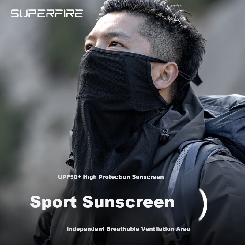 SupFire Tactical Sun Protection Face Mask Ear-Hook Headscarf Neck Gaiter for Men Windproof Dustproof Breathable Cycling Outdoor Face Cover