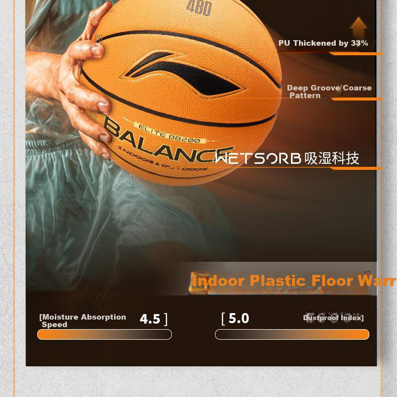 Li-Ning 4BD Basketball B8200 Series Adult Size 7 Moisture-Wicking Non-Slip Wear-Resistant Standard Training and Competition Ball Student Gift 4