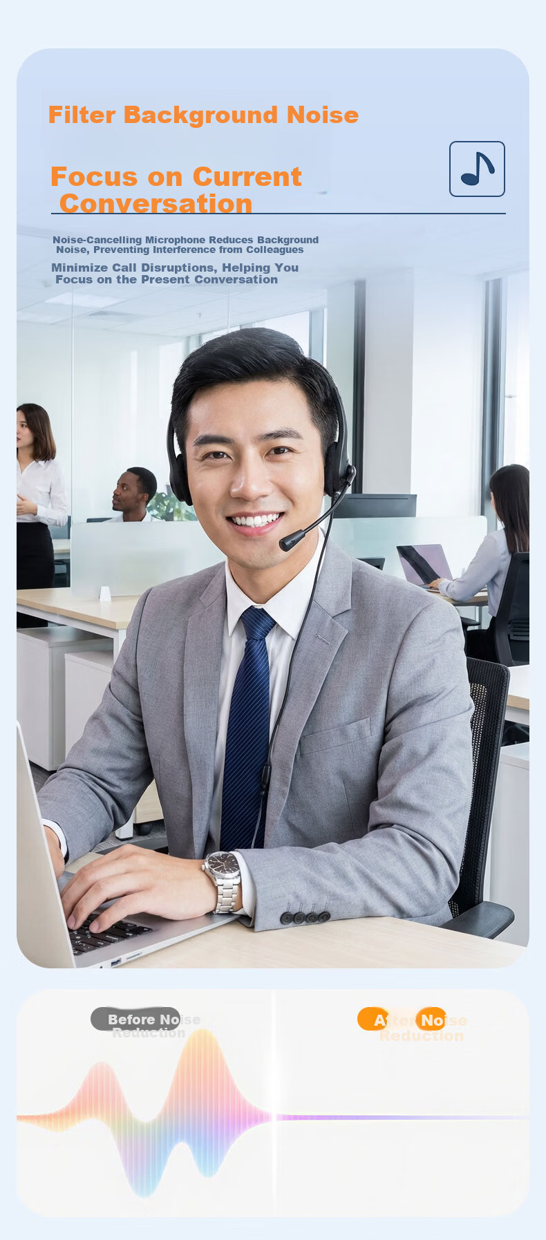 EZHK Customer Service Headset Over-Ear Noise-Cancelling Microphone USB 2-in-1 Desktop Computer Headphones 9