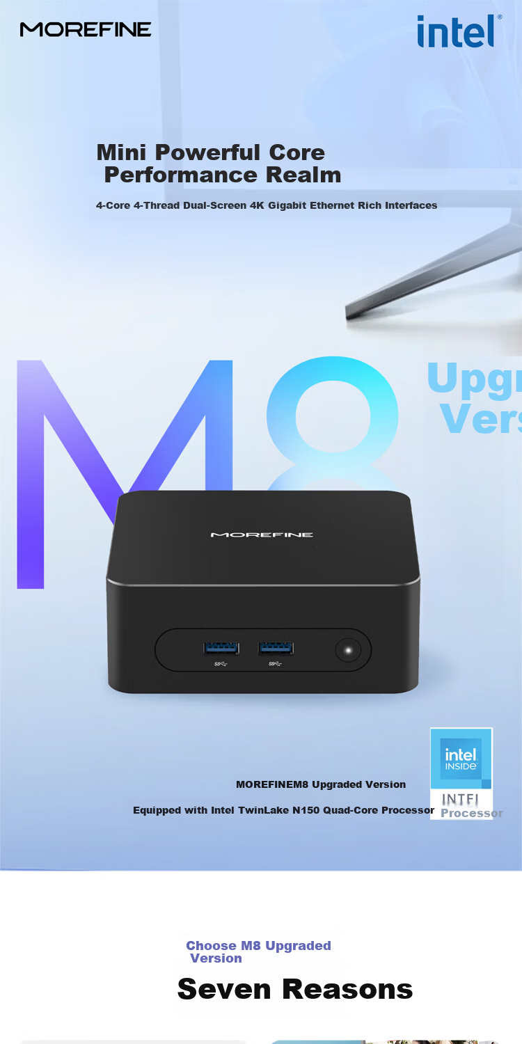 Mofang MOREFINE M8 Mini PC, DDR4 Memory, Single Network Port, Supports OpenCLAW N150 Processor/8GB RAM/512GB SSD 1