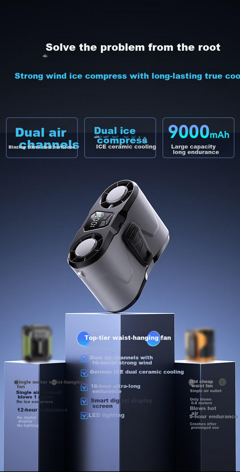 AUX [Dual-Head Semiconductor Cooling] Waist Fan, Cooling for Delivery Riders And Construction Workers, High-Power, Long Battery Life, Temperature Reduction Device, Rechargeable, Portable, Personal Outdoor Air Conditioner 4
