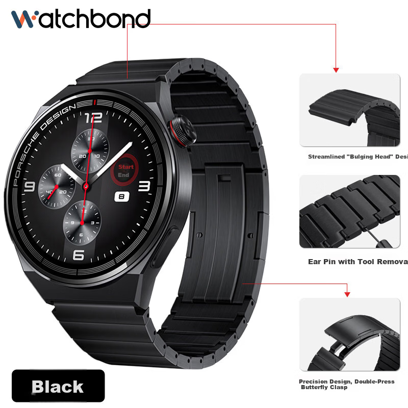 Watchbond Compatible with Huawei Watch GT7 Pro Strap, Ultimate 2 Pure Titanium Metal Band for GT6 Pro/Watch6/6 Pro/5/GT7/6/5/4, All-Titanium Metal Men's Watchband