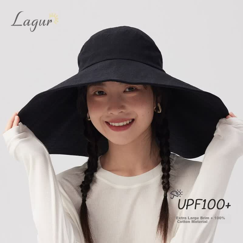 Lagur Black Warrior | 15cm Extra Large Brim Cotton Sun Protection Hat for Women Summer Outdoor Fisherman Hat Black