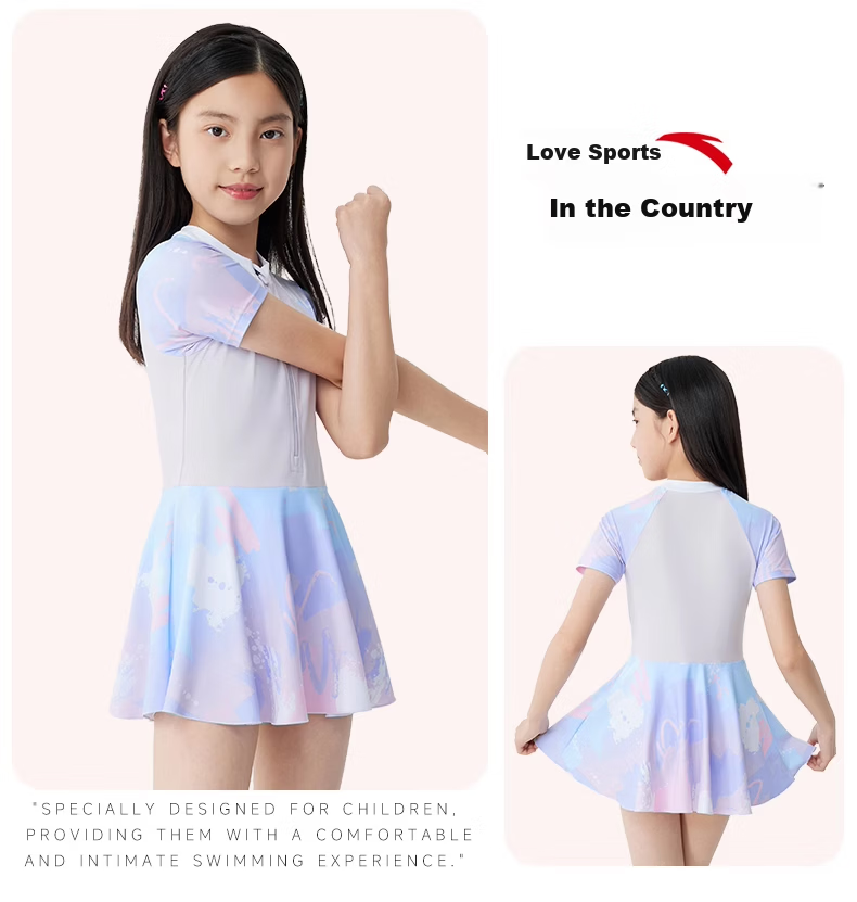 ANTA Kids Girls One-Piece Skirted Sunscreen Swimwear Youth Student Large Child Hot Spring Swimsuit Pink 170 12