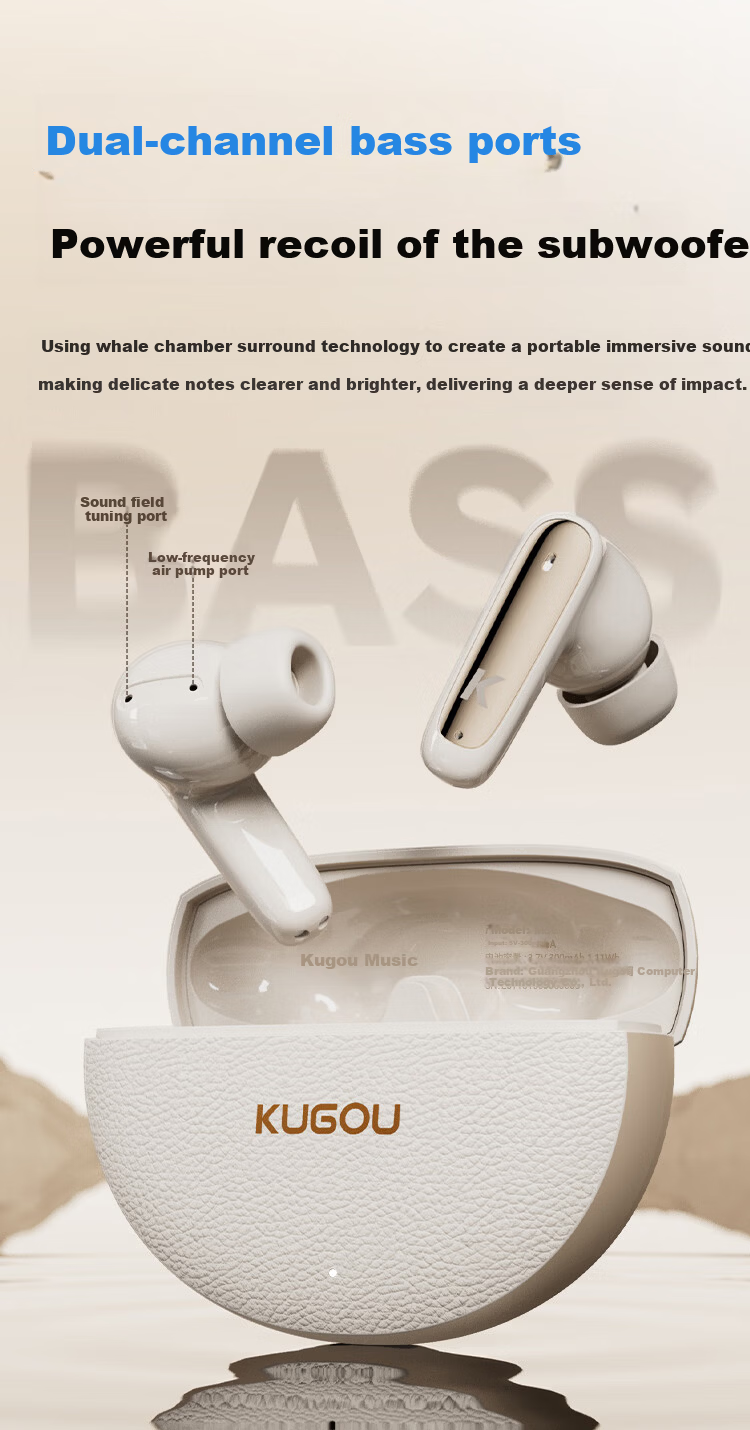 KUGOU M58 True Wireless In-Ear Bluetooth 6.0 Earphones with 4-Mic Call Noise Cancellation, Long Battery Life, Low Latency for Music, Gaming, Sports, Compatible with Huawei, Xiaomi, Oppo 8