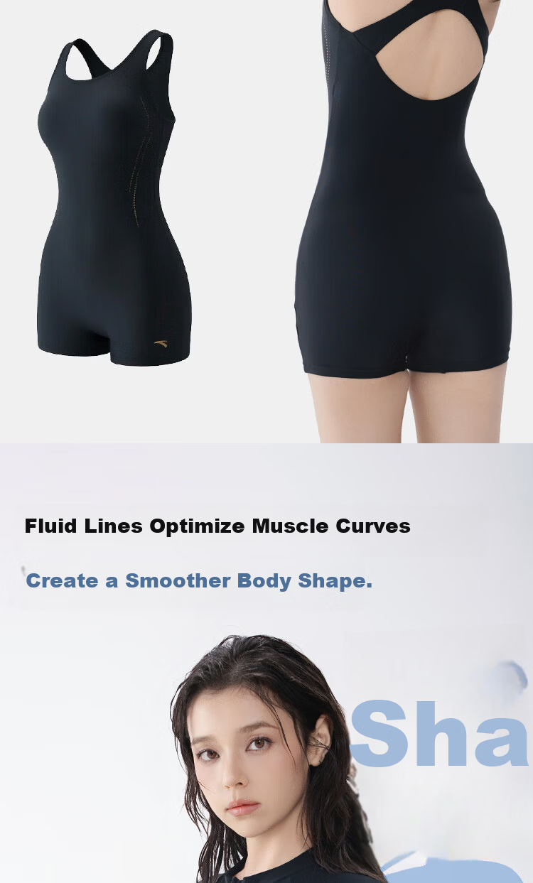 Anta Slim Waist Women's New Conservative Long Sleeve Plus Size Two-Piece Swimsuit Black M 3