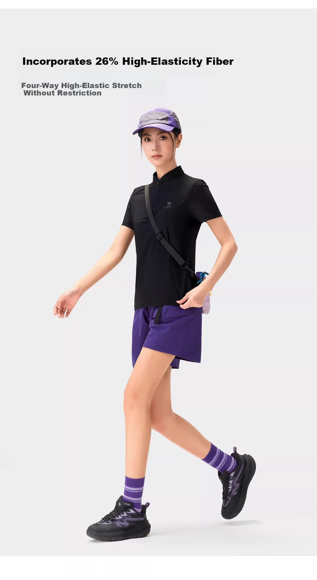 CAMEL Women's Outdoor Quick-Dry T-Shirt 26 Spring Summer Raglan Collar Breathable High Elastic Cooling Sun Protection Sports Top 1034 9