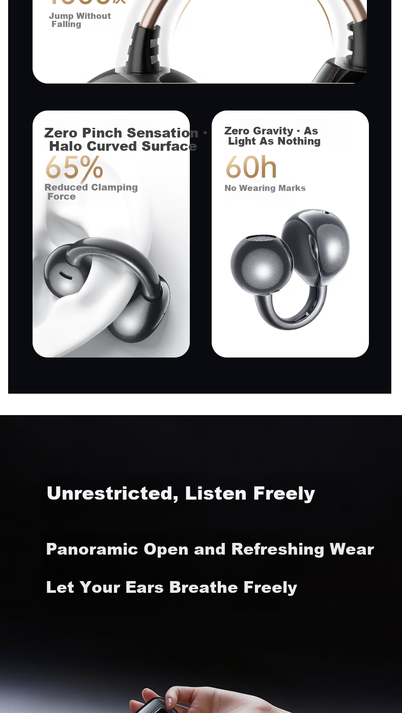 Chuangu 2026 Latest 2.5D Smart Screen Bluetooth Bone Conduction Earphones Top 10 Concept Open-Ear Wireless Ear Clips Large Battery Long Battery Life for Running 9