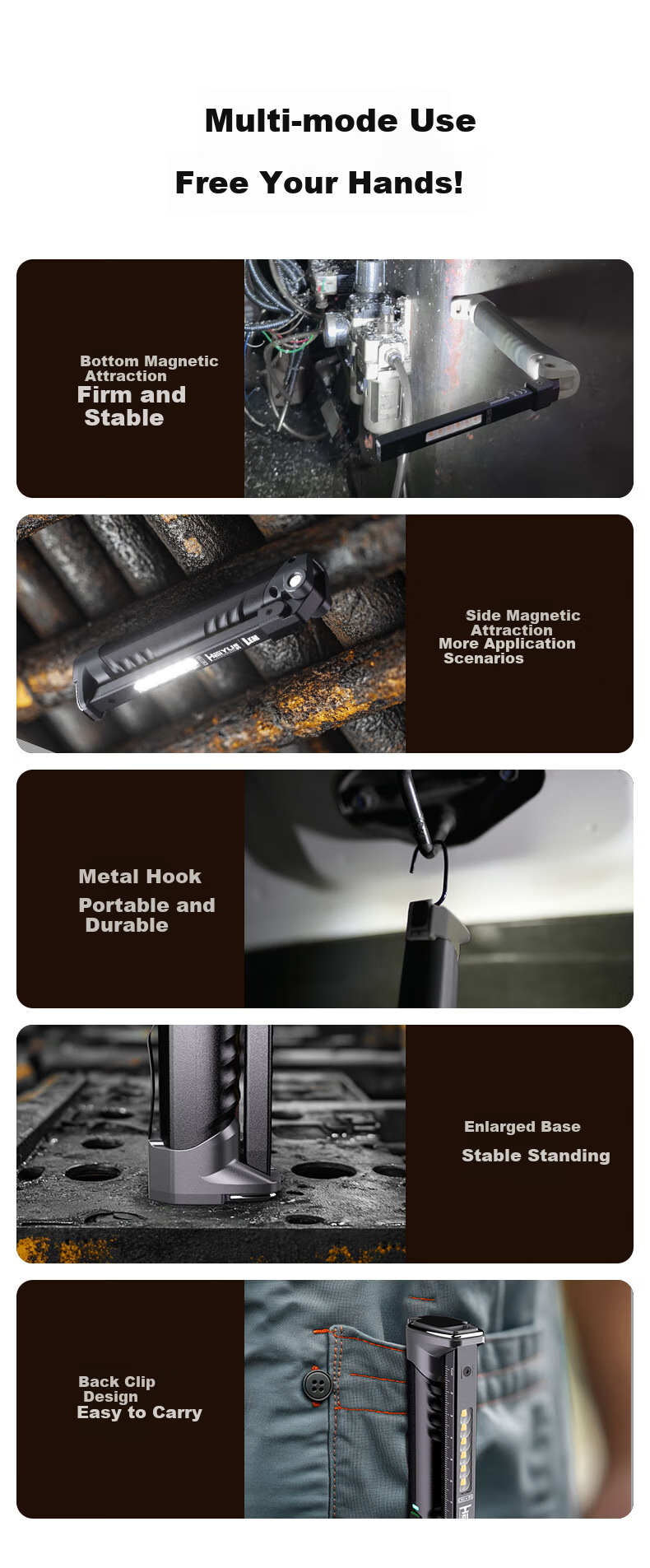 LEM Work Light Automotive Repair Magnetic Rechargeable Lithium Battery LED Folding Flashlight Super Bright Strong Light 12