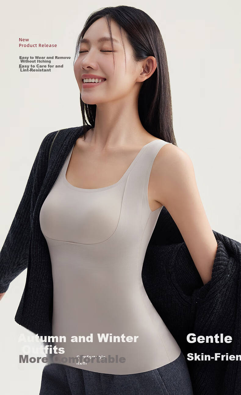 Modal Foundation Invisible Seamless Skin Tone Thermal Vest with Chest Pad for Women, Antibacterial Heating Innerwear, Outerwear Base Top 4