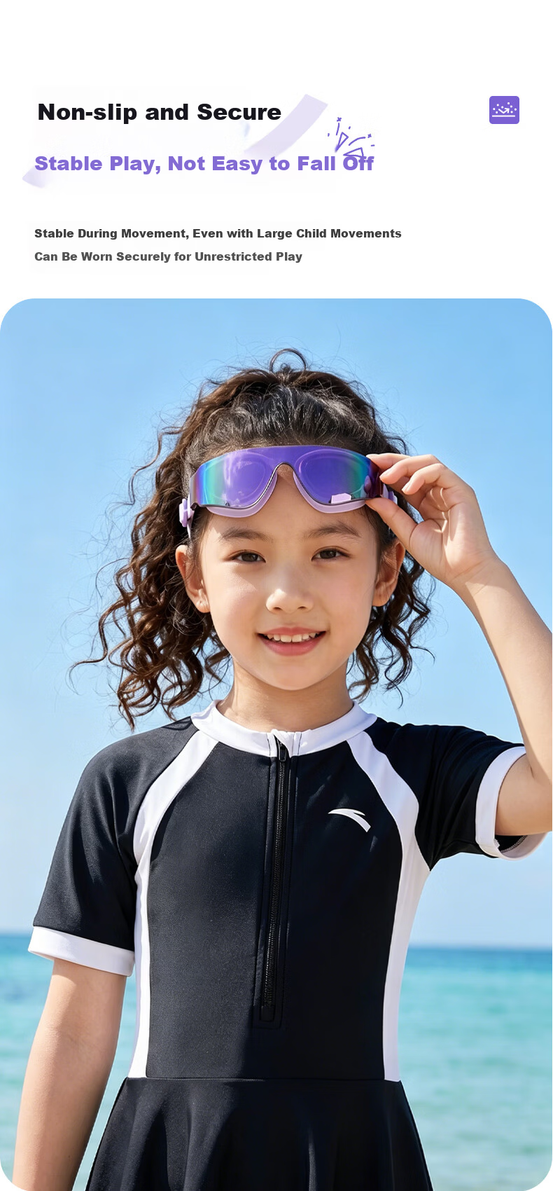 ANTA Shuizhitong 2.0 Future Children Swimming Goggles, High Definition Anti-Fog Large Frame, for Boys And Girls, Ice Blue Dream Pink 10