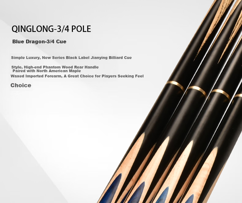 Jianying Billiard Cue Small Tip Chinese Black 8 Eight-Ball English Snooker White Waxwood Split Universal Pool Cue Blue Dragon 19