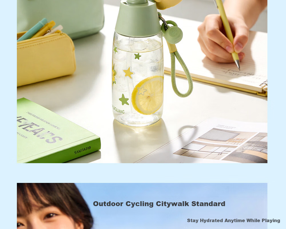 FUGUANG Plastic Tritan Water Bottle for Kids Students Women Portable Summer High-Temperature Resistant Sports Pink Green 520ML 23