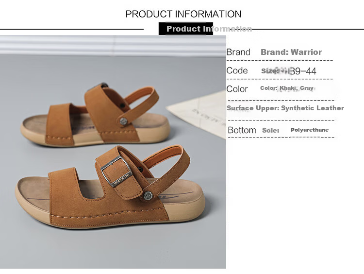Warrior Men's Outdoor Sports Sandals Casual Dual-Wear Beach Shoes WSL(WZ)-1742 Khaki Size 41 2