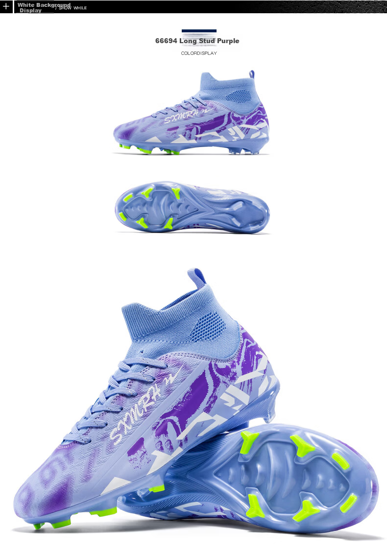 Shuangxing Men's FG Soccer Shoes Long Studs Adult Youth Kids Professional Training Cleats White Size 37 38