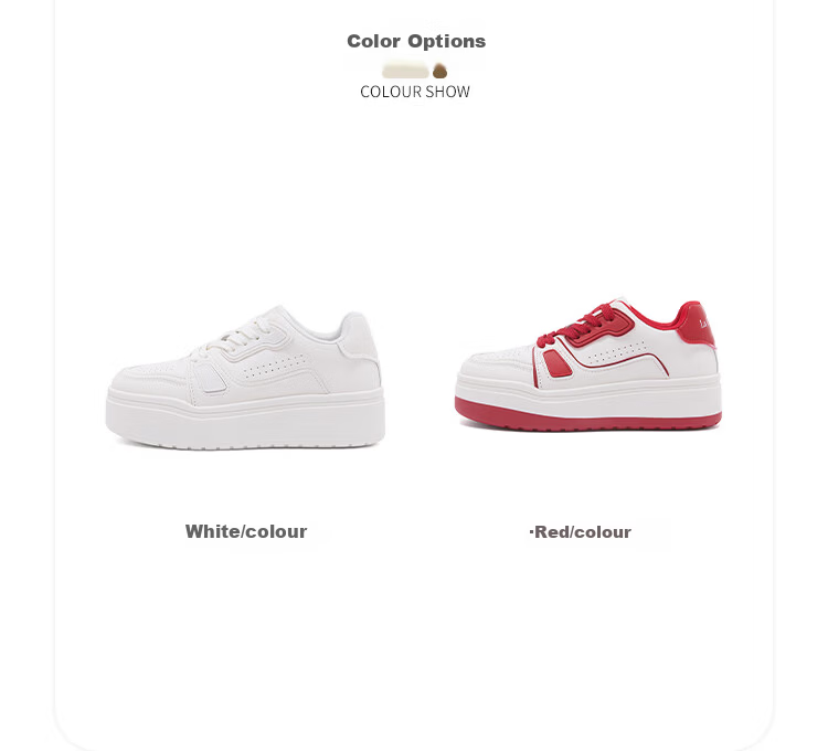 La Chapelle Women's Retro Thick-Soled Casual Sneakers Height-Increasing Versatile Sports White Shoes 655 Red Size 35 3