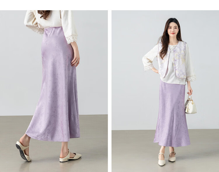 Shangdu Bila Gentle Elegant Summer High-Waist Stretch Jacquard Mermaid Midi Skirt for Women 13