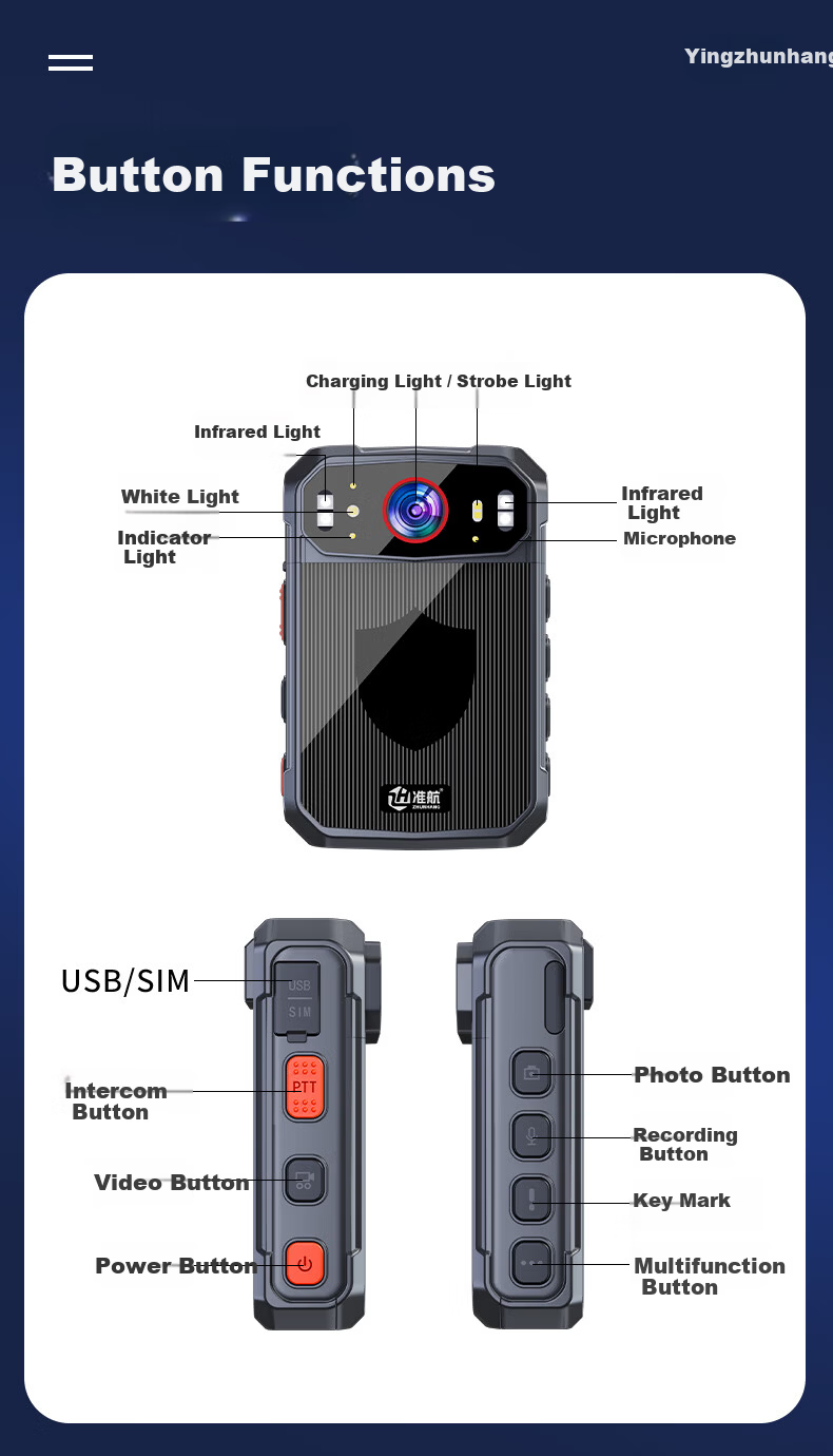 Zhunhang 4G Law Enforcement Recorder with GPS Beidou Positioning Remote Monitoring Audio Real-time Dispatch Camera G5-64G 15