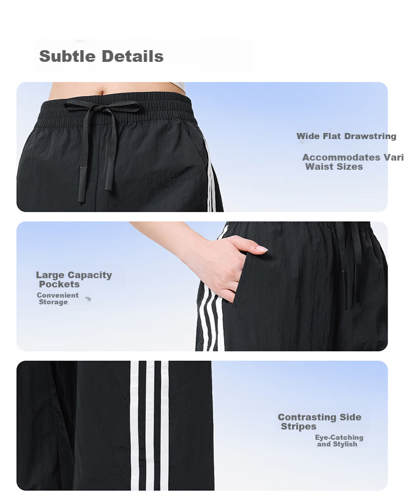 CAMEL Women's Sports Casual Long Pants American Retro Three-Stripe Straight-Leg C26BAYL6093 Phantom Black L 8