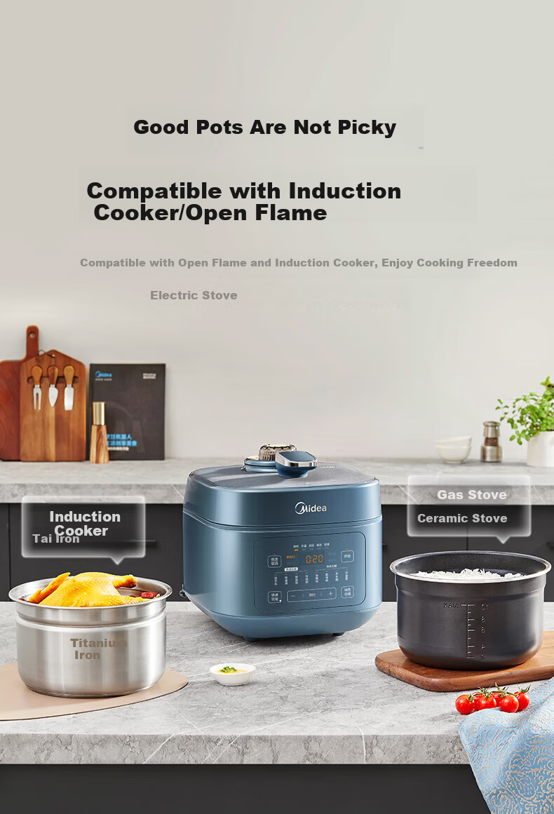 Midea 0-Coating Flame Rapid Aroma Electric Pressure Cooker 8-Minute One-Dish 5L High-Pressure Cooker Smart Dual Pot Rice Cooker Home Use JD C5147 10