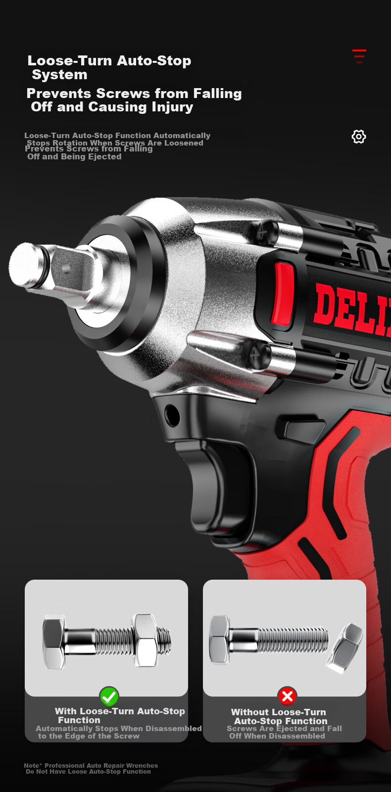 DELIXI ELECTRIC Brushless Lithium-Ion Impact Wrench, 320N High Torque, 10-Section Battery, Two Batteries And One Charger Set, Heavy-Duty Automotive Repair Model 12