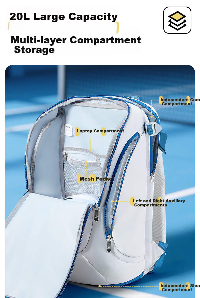 KAWASAKI Badminton Bag Feitian Qiming Large Capacity Lightweight Waterproof Durable Sports Backpack D8279 White Green 5
