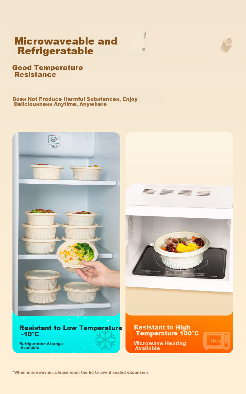 Temeiju Corn Starch Disposable Round Soup Bowl 450ml with Lid Food Grade Tableware 30 Sets 6