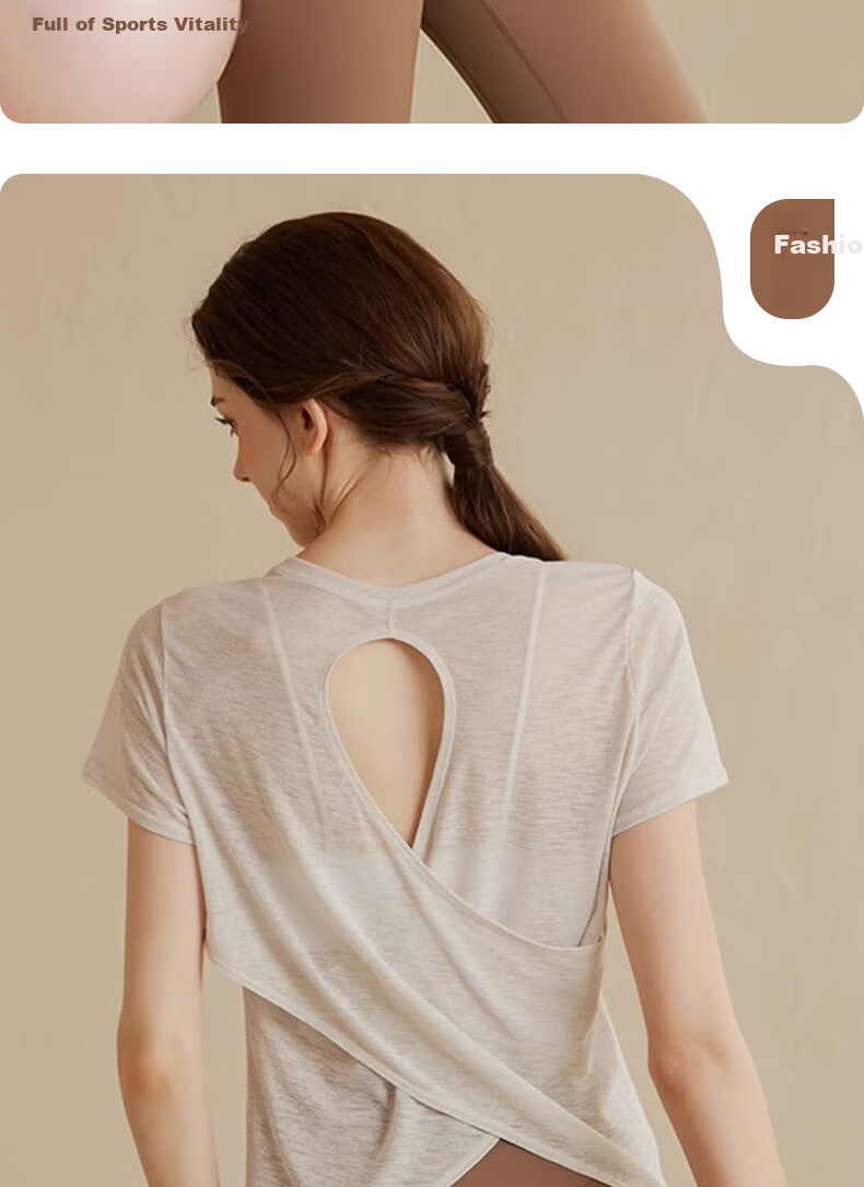 XUEXIMAN Premium Yoga Shirt Women Sports Short Sleeve Running Loose Quick-Dry Breathable Fitness Top Summer Thin 8