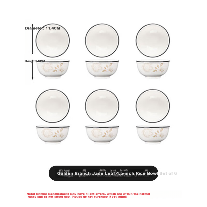 CiHun Ceramic Rice Bowl Set Home Simple Small Soup Bowls Small Noodle Bowls Tableware 4.5 Inch 6 Pieces